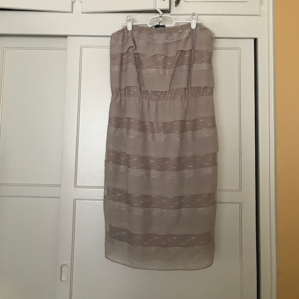 BCBG Champagne strapless cocktail dress